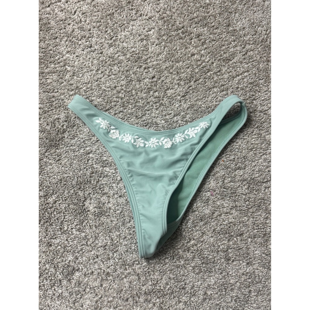 Hollister Swim Sage Green Floral Embroidered Bikini Bottoms Medium Cheeky Cut